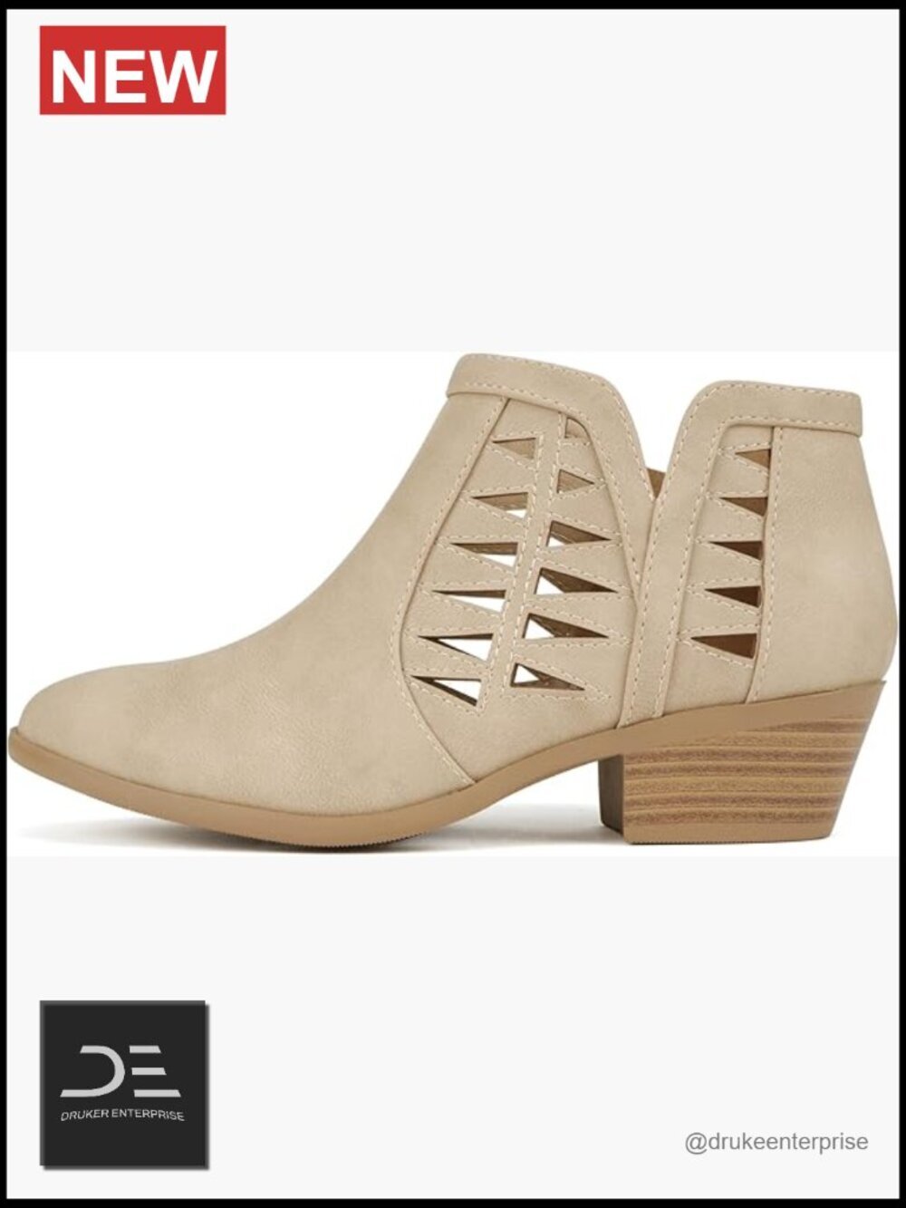 Perforated Cut Out Stacked Block Heel Ankle Booties Wide Fit